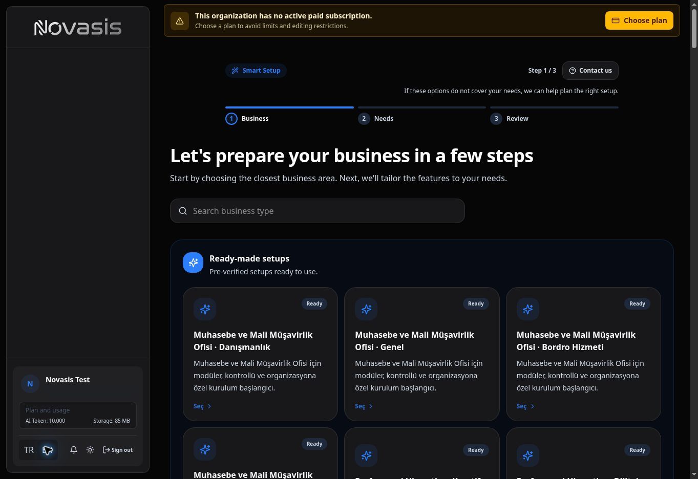 Workspace setup - Business step