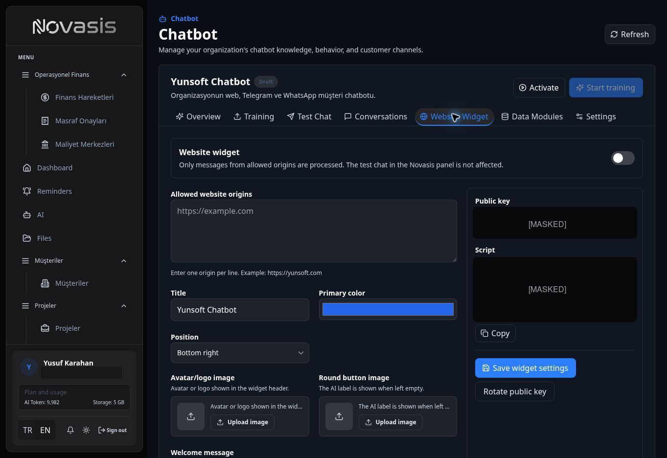 Website Widget settings