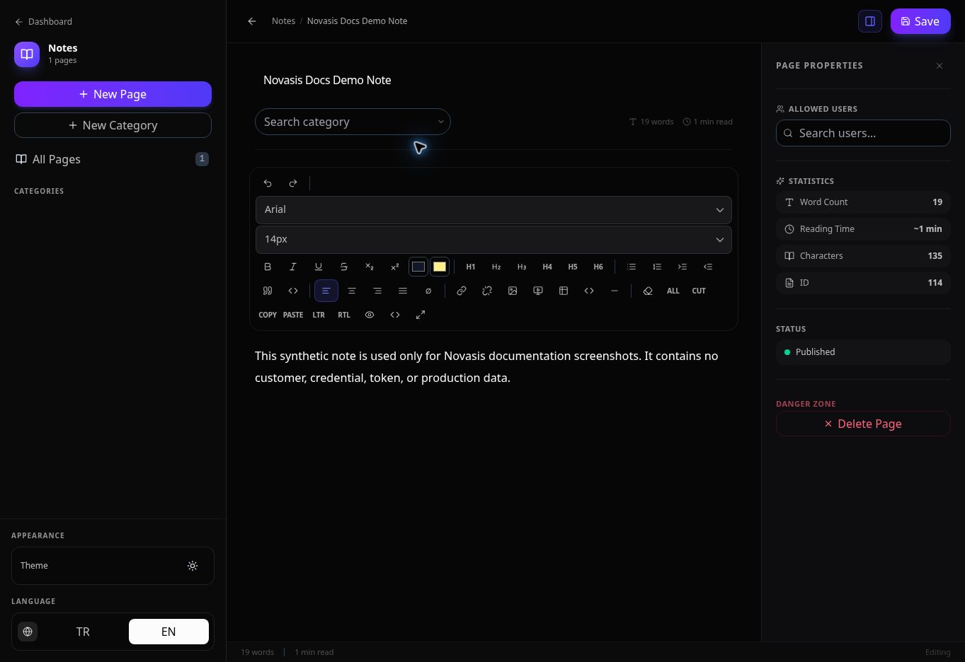 Wiki / Notes editor