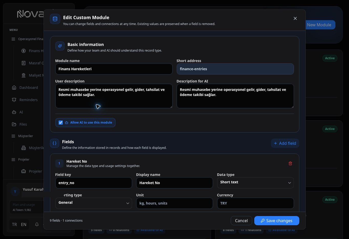 Custom module field editor