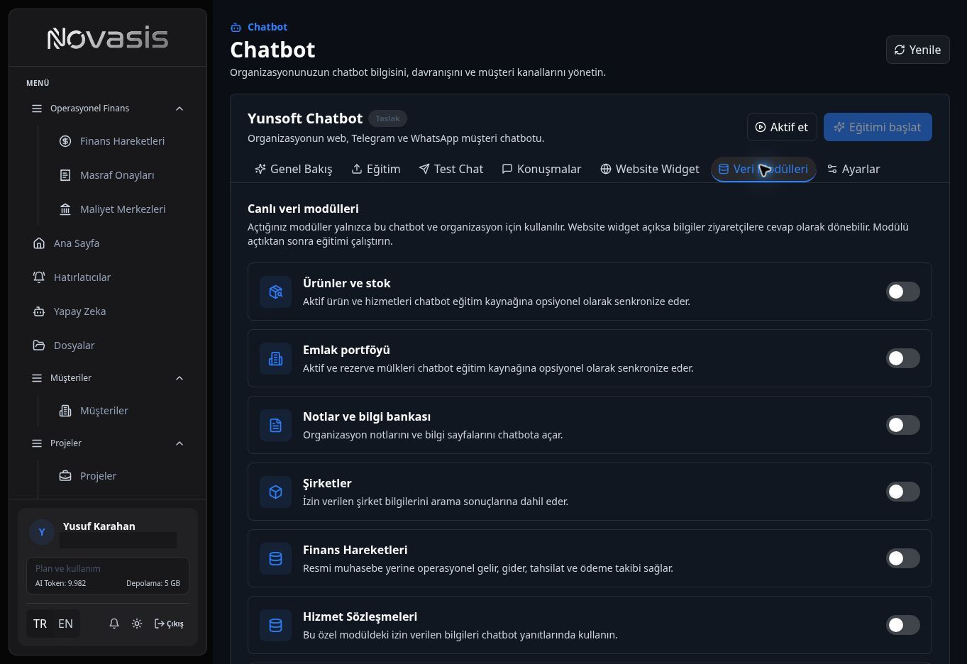 Chatbot veri modülleri
