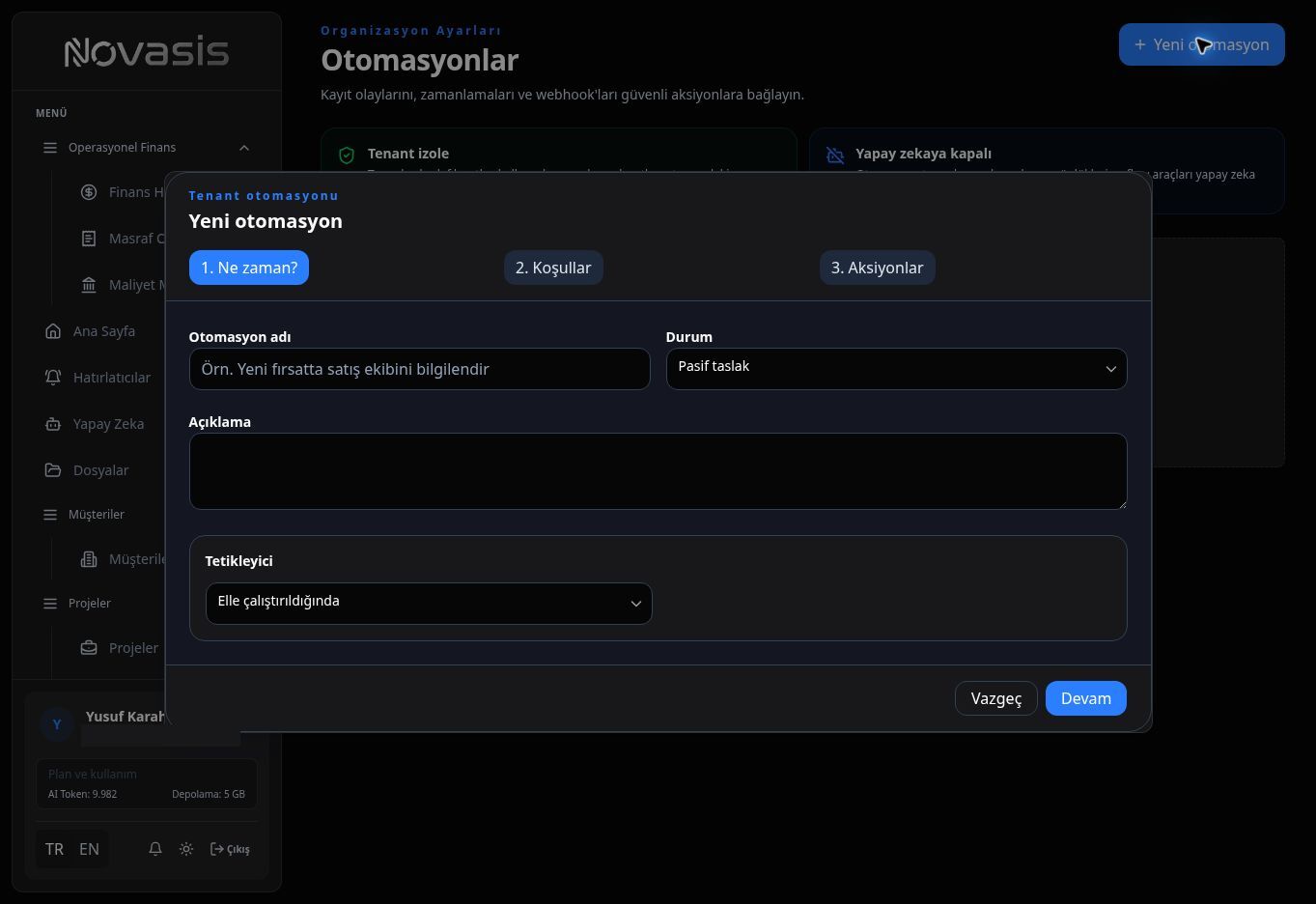 Yeni otomasyon oluşturma